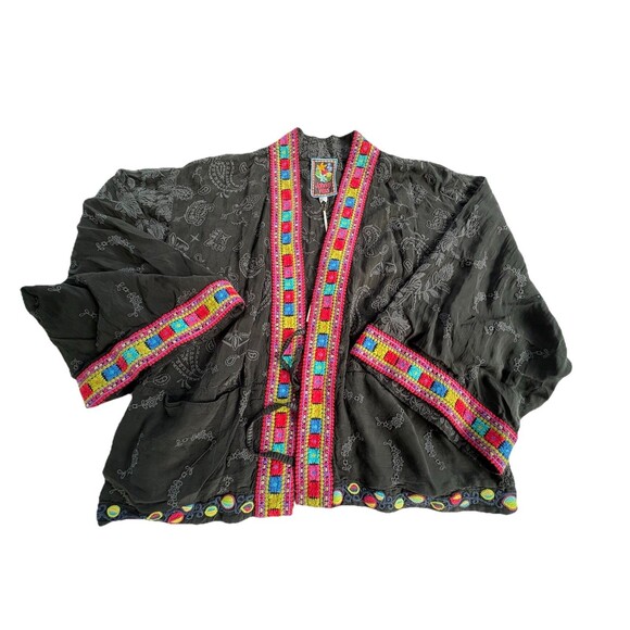 Johnny Was Star Danica Short Kimono Large Black Print Embroidered Jacket $388 - Picture 6 of 13